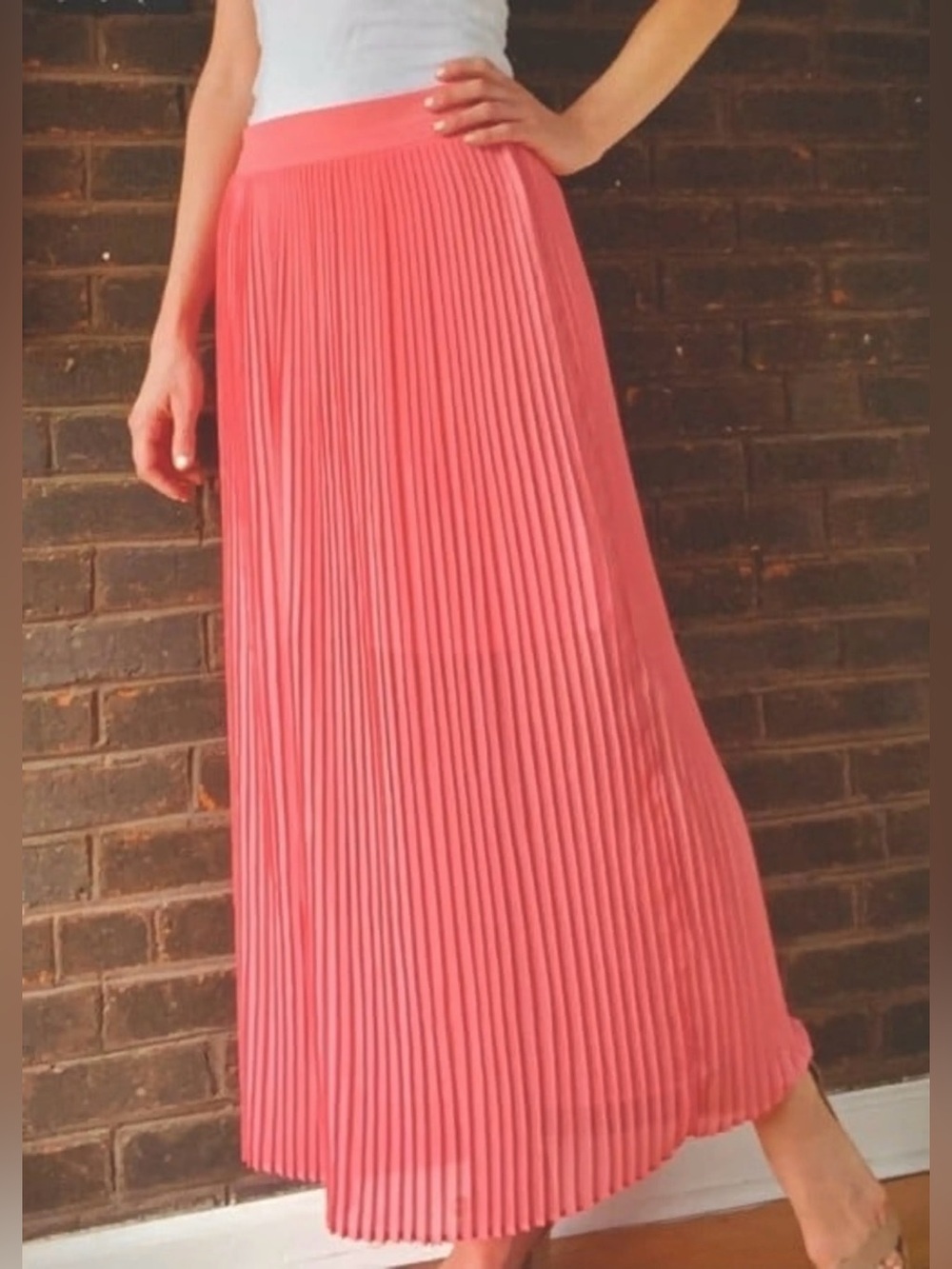 WHBM Salmon Pink Pleated Maxi Skirt Lightweight Chiffon Festival Summer Wedding